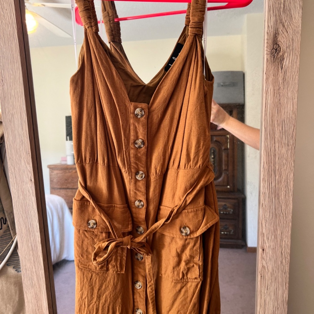 Lulu’s Meant For Greatness Tan Button-Front Mini … - image 2